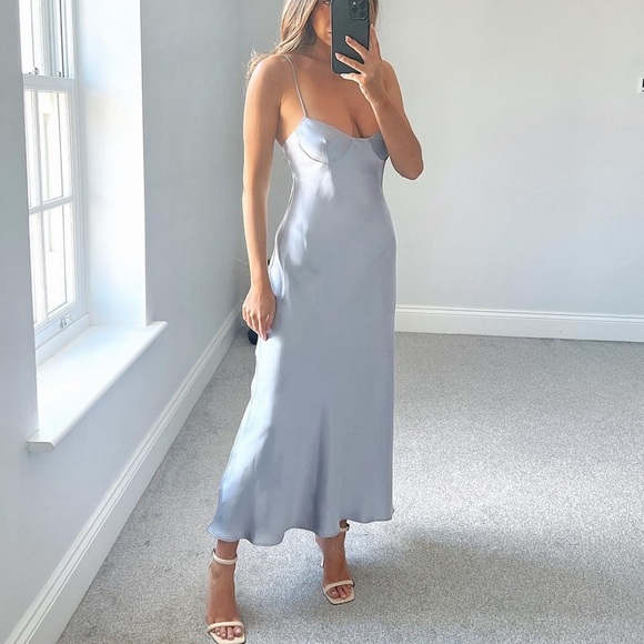 Zara grey silver cutout satin dress - Picture 1 of 8